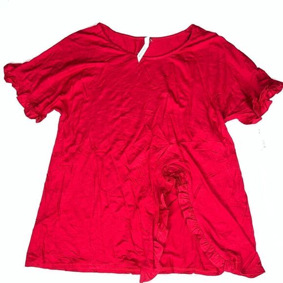 NY Collection Red Ruffle Trim Split Hem Top XL NWT - Picture 1 of 9